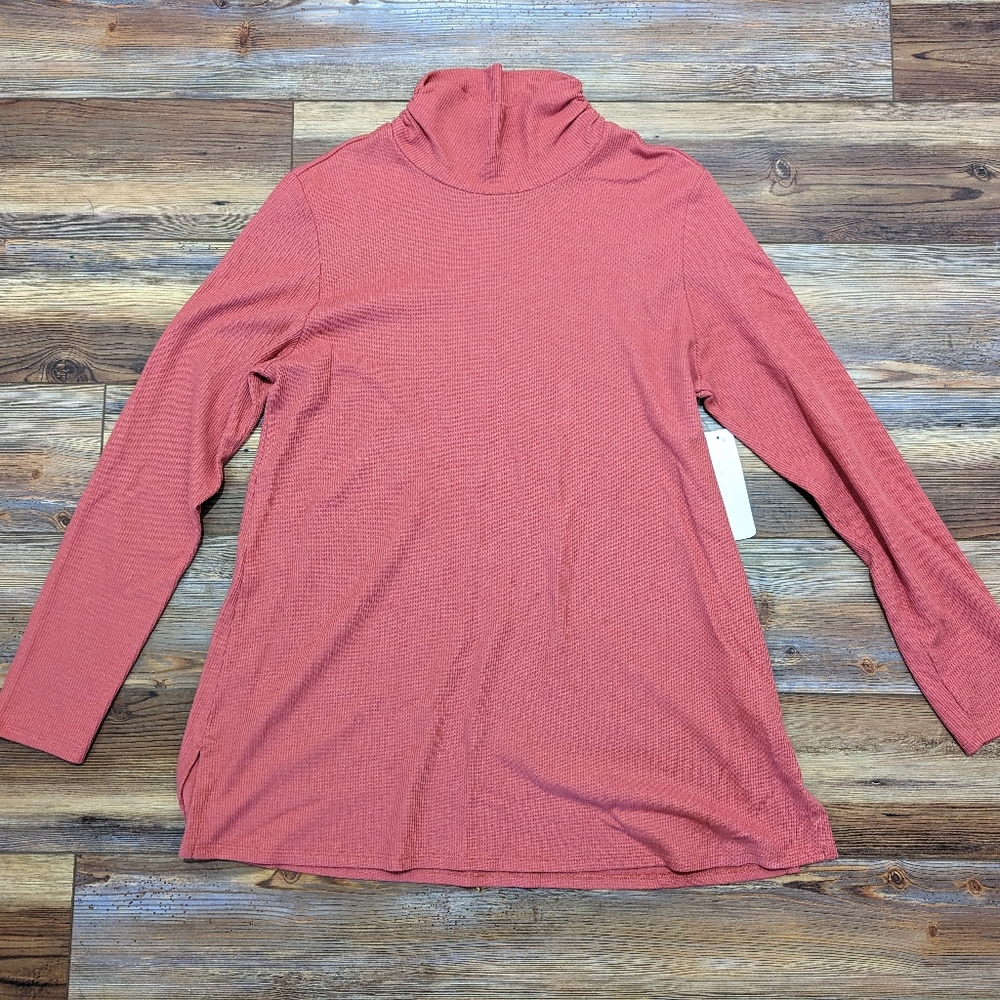 NWT Soft Surroundings Plazoleta Ribbed Turtleneck Tunic Top In Cranberry Size L
